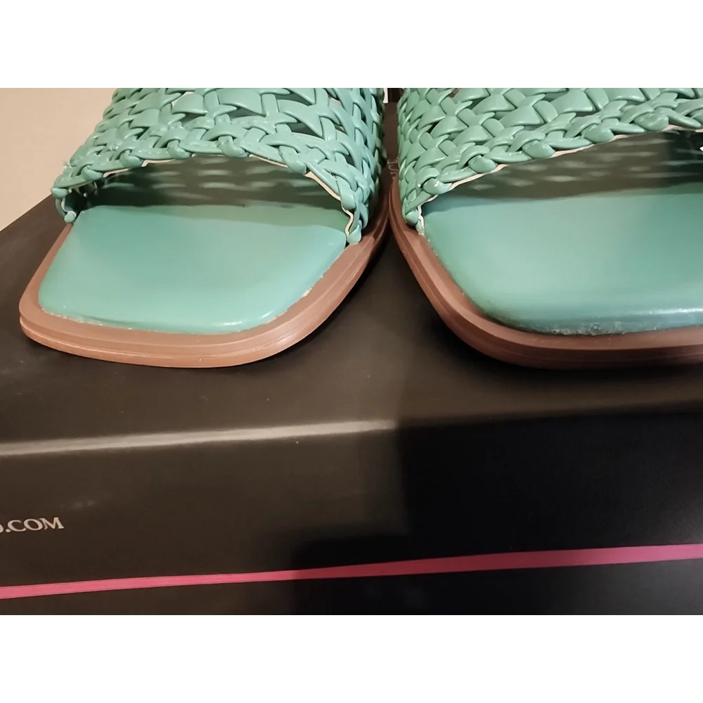 Vince Camuto OCEANA GREEN Leather Net Low Ankle Strap Espadrille Wedge SZ 9 Wide
